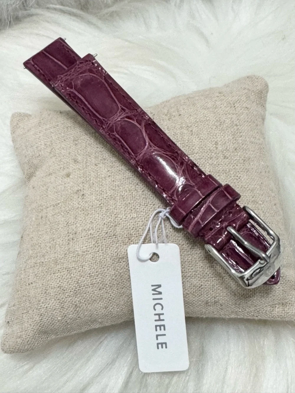 NEW wTags Michele 16MM Alligator Leather Watch Band in Plum